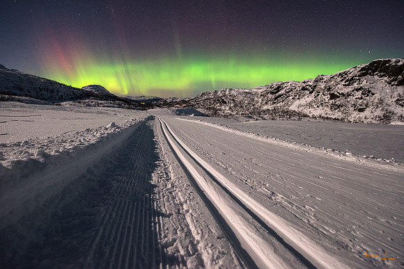Nordlys. Frå Langeliløypa ved Gullingen.